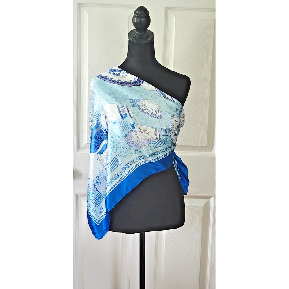 Blue and White Print Scarf